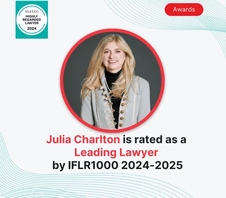 Julia Charlton is rated as a Leading Lawyer by IFLR1000 2024-2025